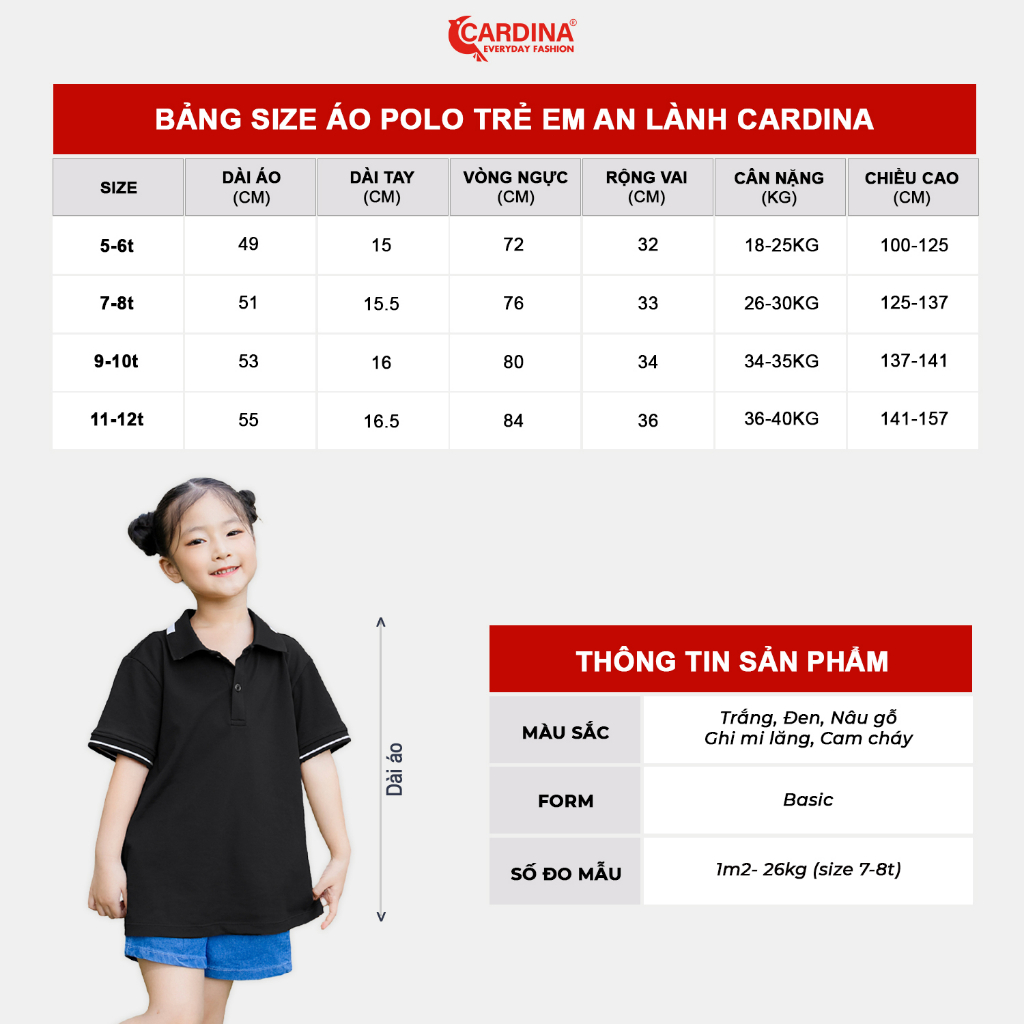 Áo Polo Trẻ Em 𝐂𝐀𝐑𝐃𝐈𝐍𝐀 Chất Cotton CVC Cao Cấp Cổ Bẻ Cộc Tay Thoáng Mát 3APK01