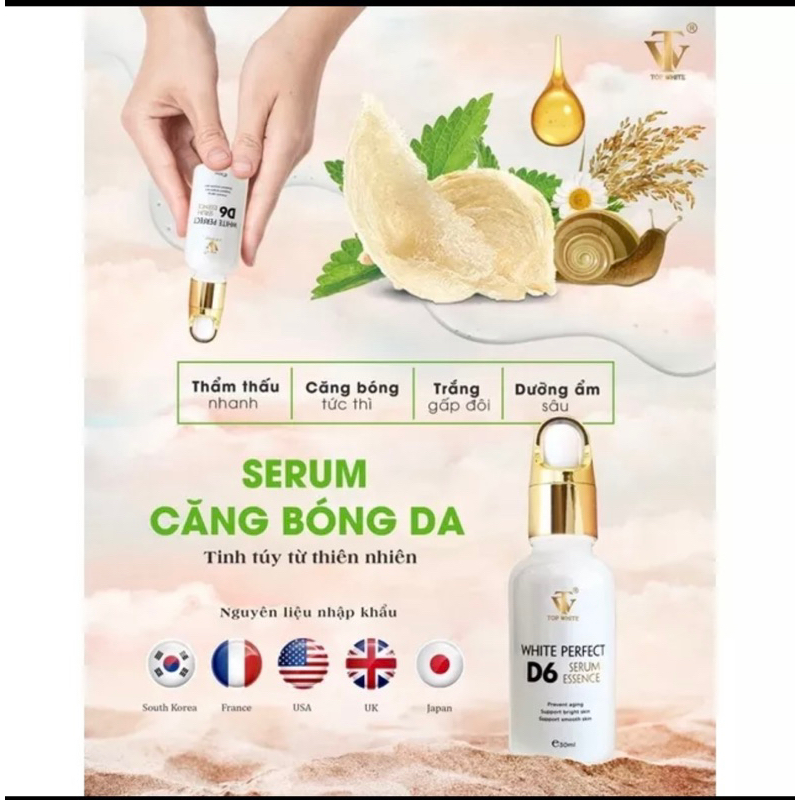 Top White serum D6 Tinh chất tạo sự căng bóng trẻ hoá làn da