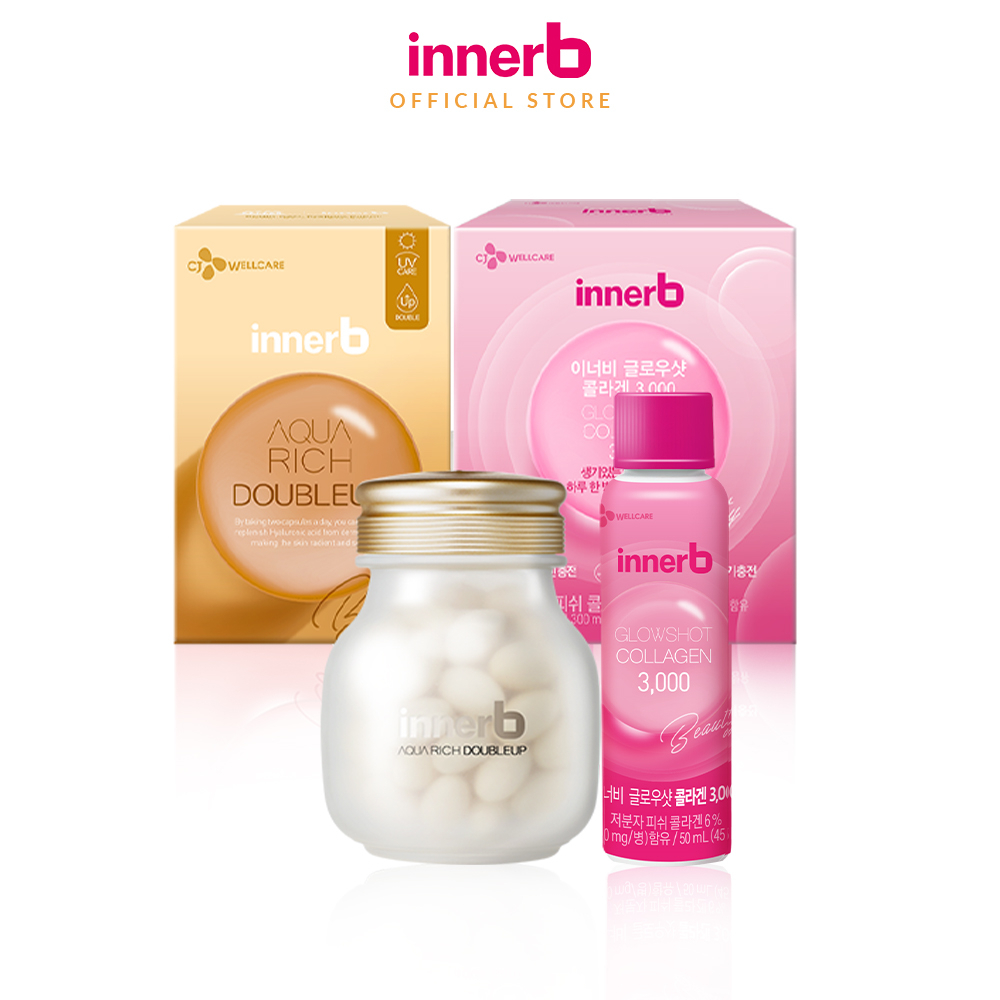 Combo nước uống Collagen InnerB (50mlx6) & AQUA RICH DOUBLEUP lọ 56 viên