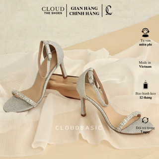Giày cao gót CL quai ngang đá lấp lánh gót 8cm