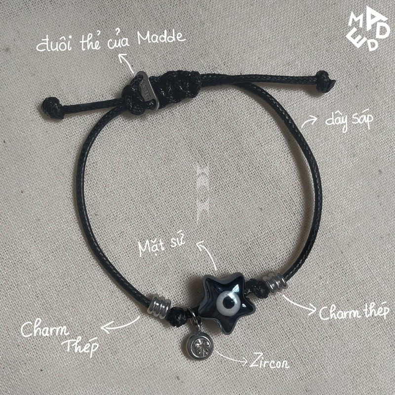 Vòng tay mặt mắt quỷ ngôi sao-trái tim bằng sứ Madde/2985