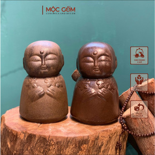 Tượng gốm Bát Tràng chú tiểu hòa thượng men nâu mộc decor phong thủy Mộc Gốm MG71