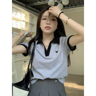 Áo Croptop Cổ Trụ Bẻ Viền Màu Thêu