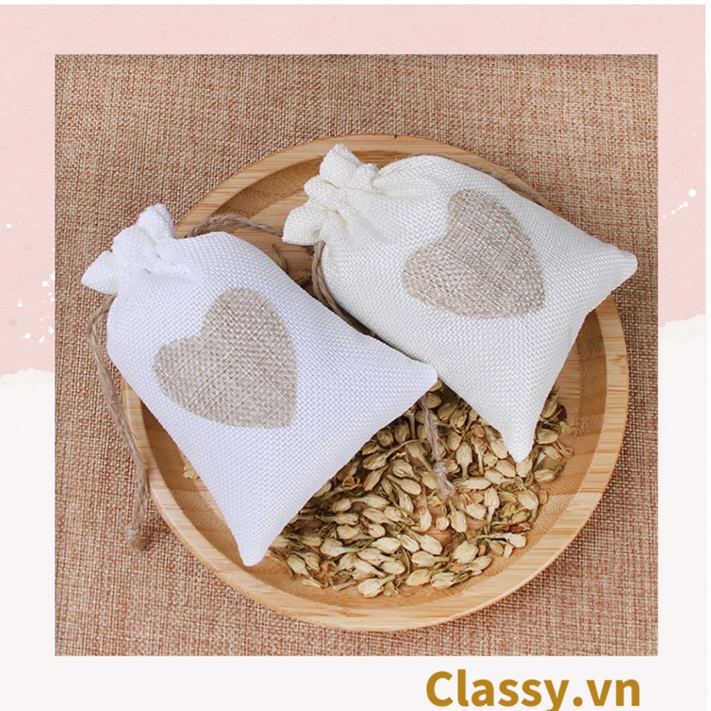 Túi dây rút Classy bằng vải lanh kích thước 10x14CM mặt trước in trái tim T1355