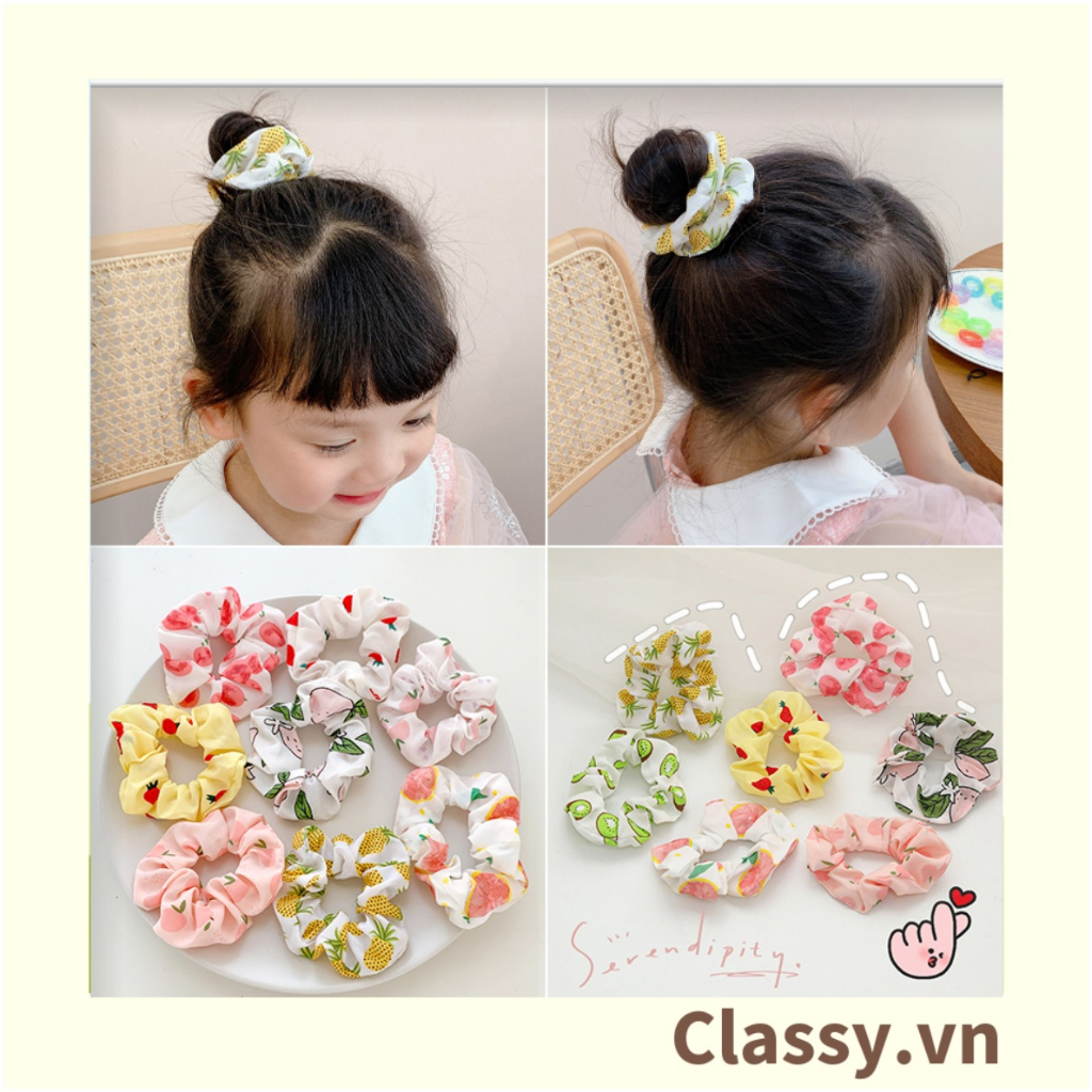 Scrunchies buộc tóc  nhiều họa tiết; họa tiết trái cây nữ Classy tính thanh lịch PK707-PK708
