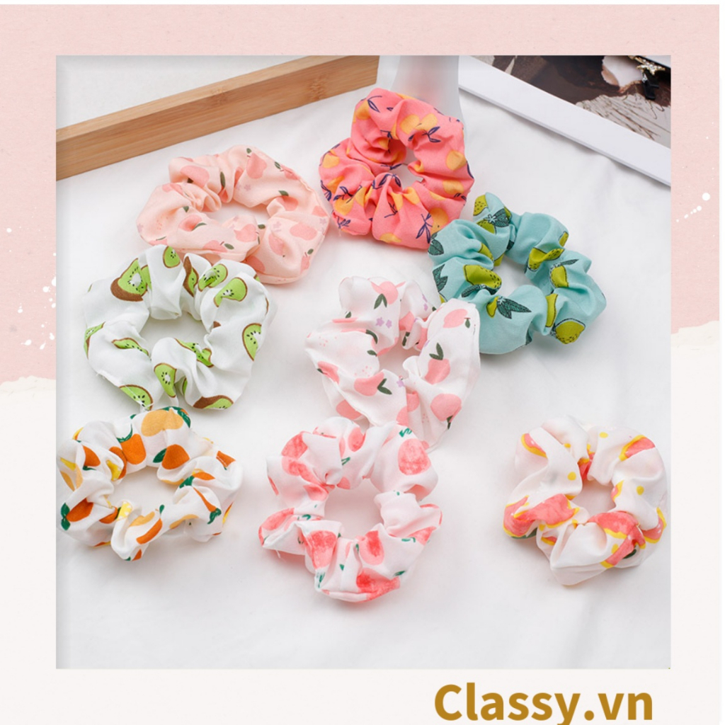 Scrunchies buộc tóc  nhiều họa tiết; họa tiết trái cây nữ Classy tính thanh lịch PK707-PK708