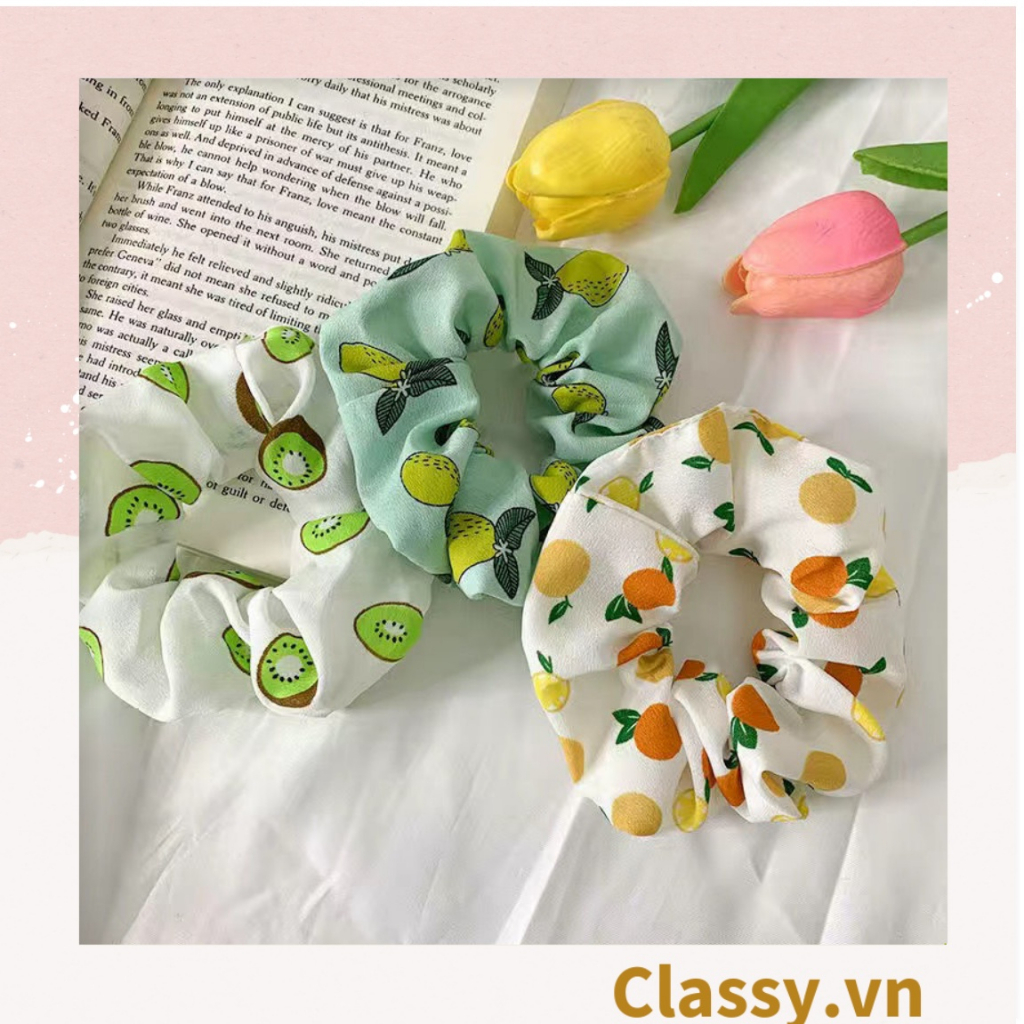 Scrunchies buộc tóc  nhiều họa tiết; họa tiết trái cây nữ Classy tính thanh lịch PK707-PK708