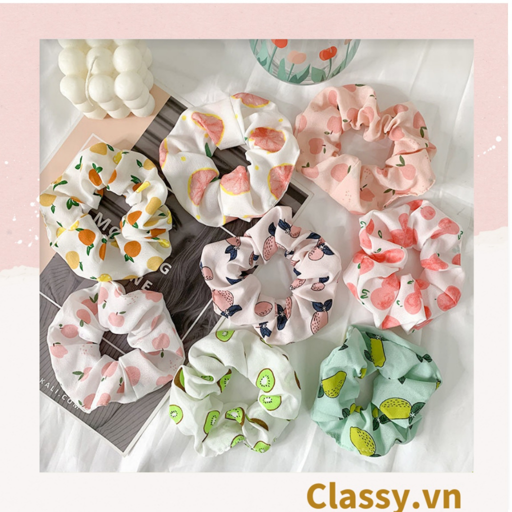Scrunchies buộc tóc  nhiều họa tiết; họa tiết trái cây nữ Classy tính thanh lịch PK707-PK708