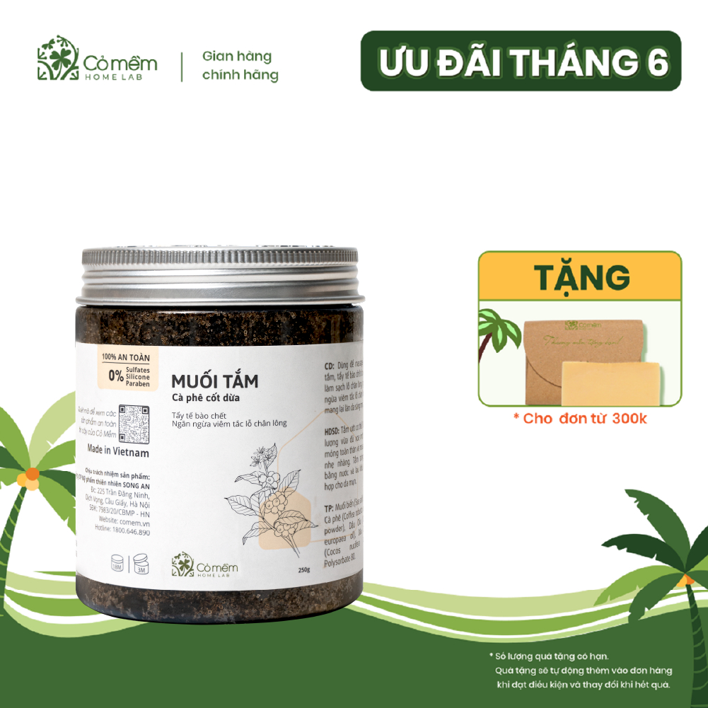 Muối Tắm Tẩy Da Chết Body Cafe Cốt Dừa Giúp Body Sáng Mịn Cỏ Mềm 250g