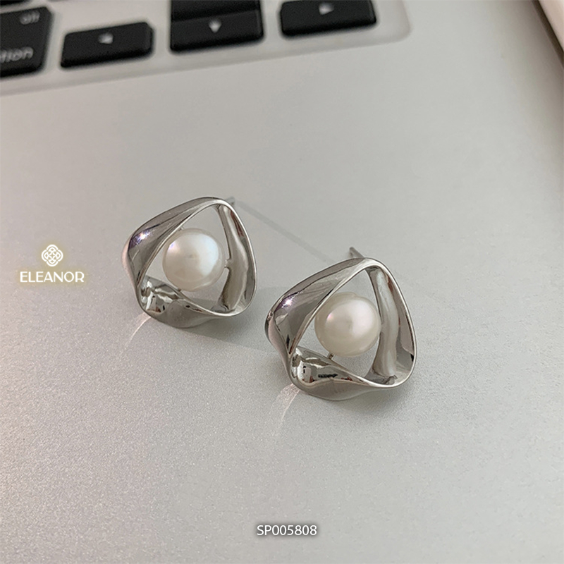 Bông tai nữ chuôi bạc 925 Eleanor Accessories viền xoắn đính ngọc trai nhân tạo phụ kiện trang sức 5808