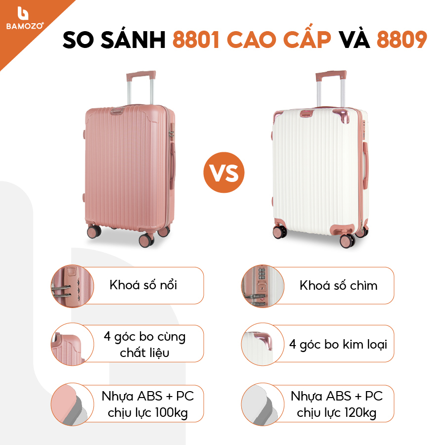 Combo Vali Du Lịch Bamozo 8809 Size 20 Và Size 24 Bền Đẹp Bảo Hành 5 Năm