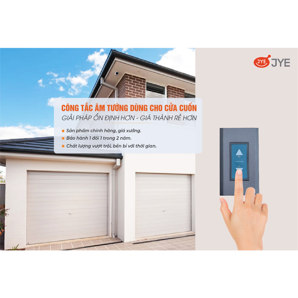 Công tắc cửa cuốn âm tường JY-NPB3-FG, Bộ nút nhấn âm tường dùng cho cửa cuốn. Hàng Đài Loan, bảo hành 2 năm.