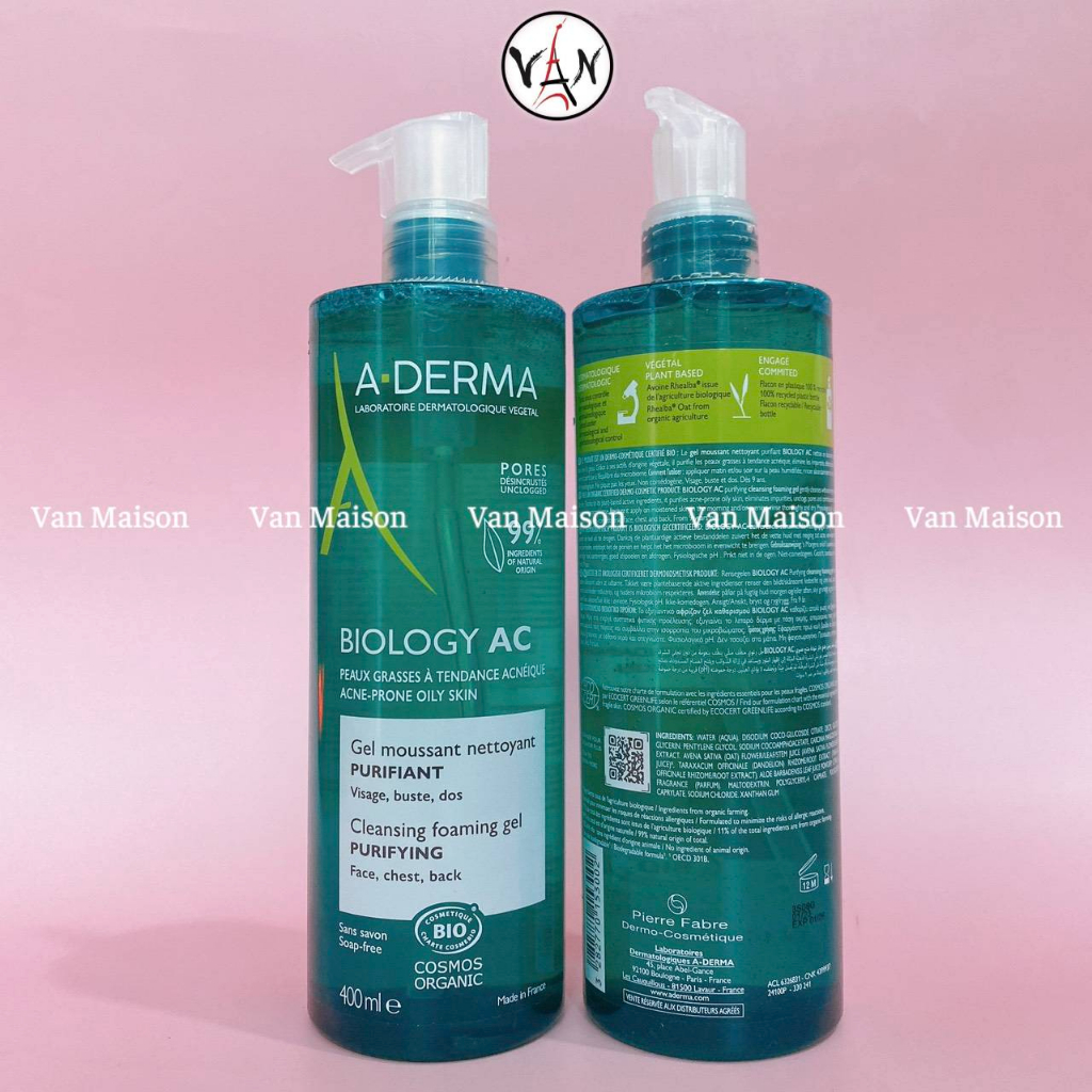 Sữa rửa mặt aderma gel moussant da dầu nhờn mụn nhạy cảm 100ml 200ml 400ml mẫu mới