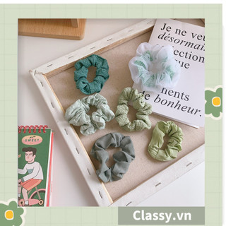 Scrunchies buộc tóc  nhiều họa tiết; tông màu xanh lá nữ Classy tính thanh lịch PK705