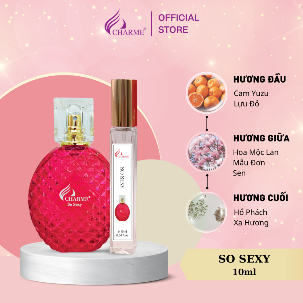 Nước hoa nữ chính hãng, Charme So Sexy, chai Test mini, mùi hương hoa hồng, tươi mát, lưu hương lâu, 10ml