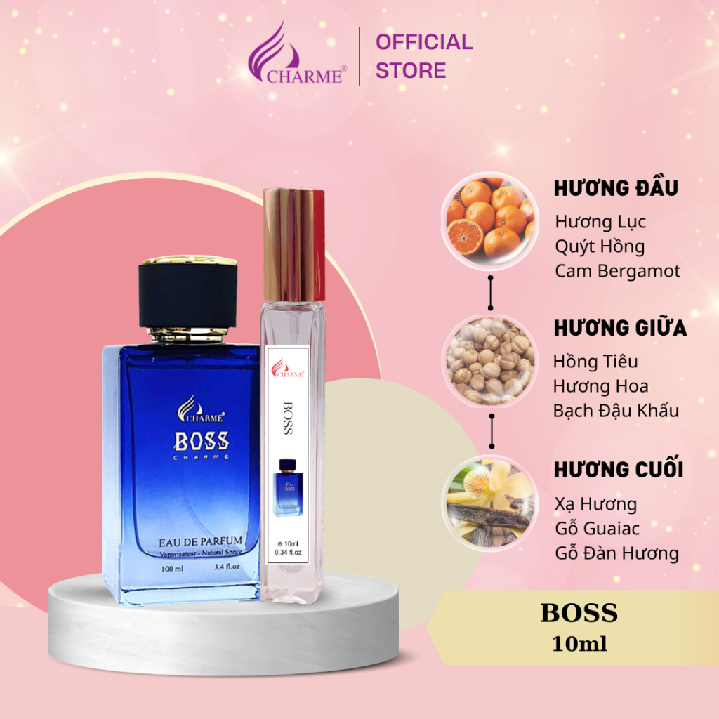 Nước hoa nam cao cấp, Charme Boss, chai Test mini, hương thơm mạnh mẽ, lưu hương lâu 10ml