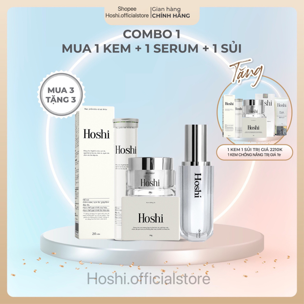[MUA 3 TẶNG 3] Bộ mờ nám, trắng da Hoshi Nhật Bản chuyên sâu ( Tặng 1 kem bôi, 1 sủi và 1 kem chống 