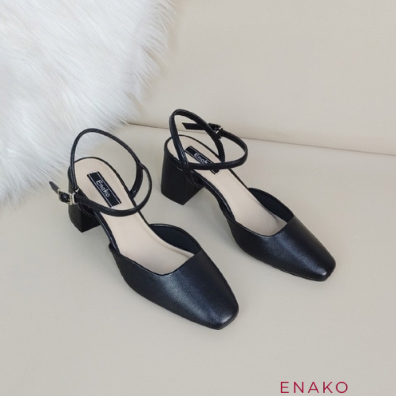 Giầy bít nữ enako tp13532 - mũi vuông quai cài hậu gót cao 5cm