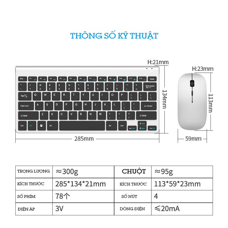 Bộ bàn phím chuột không dây WT110 cho máy tính laptop, máy tính bàn, nhỏ gọn dễ dàng mang theo