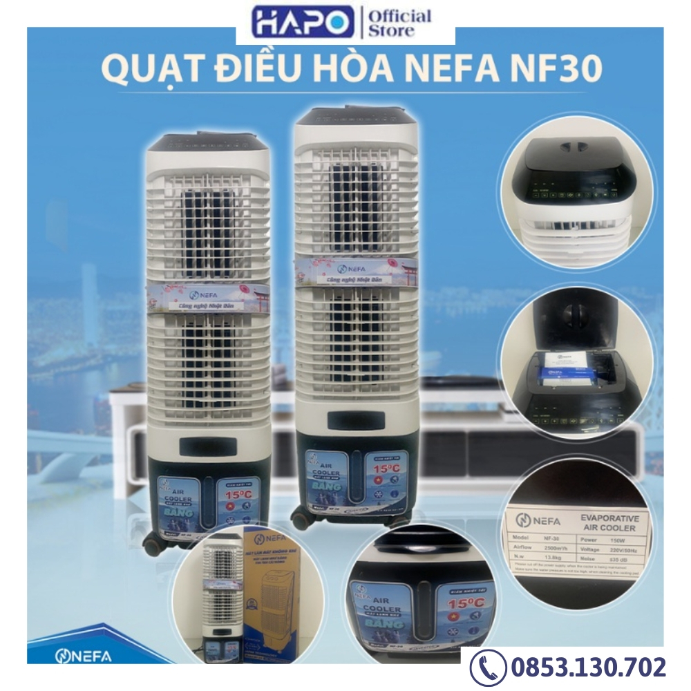 Quạt Điều Hòa NEFA NF30 Dung Tích 30L Có Điều Khiển Từ Xa Làm Mát Nhanh, Quạt Điều Hòa Hơi Nước Không Ồn Bảo Hành 2 Năm