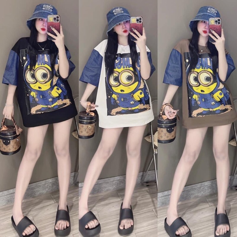 ( SẴN HCM ) ÁO THUN S/C MINION TAY PHỐI JEAN