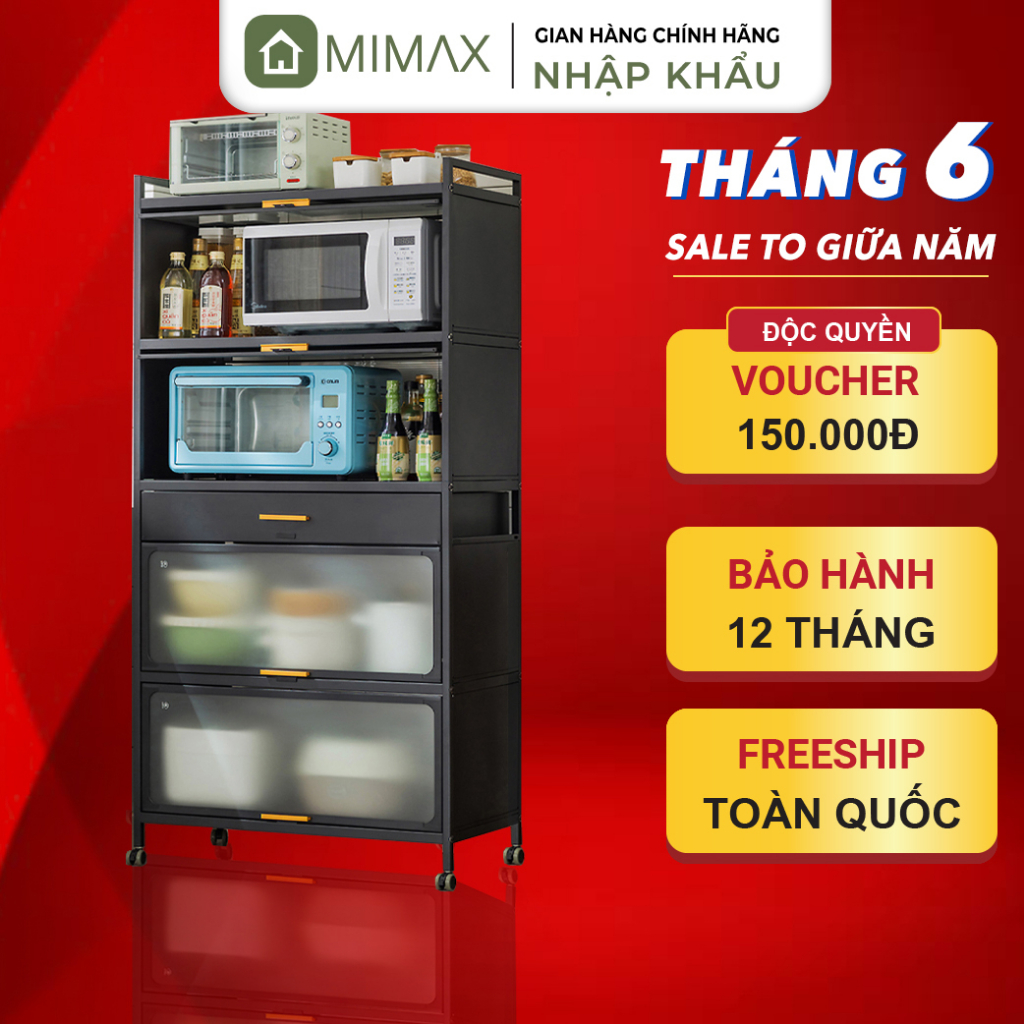 Kệ Tủ Bếp Để Đồ Nhà Bếp Đa Năng Thông Minh Có Nắp Đậy MIMAX KDN-68, Kệ Lò Vi Sóng Lò Nướng 4-5 Tầng