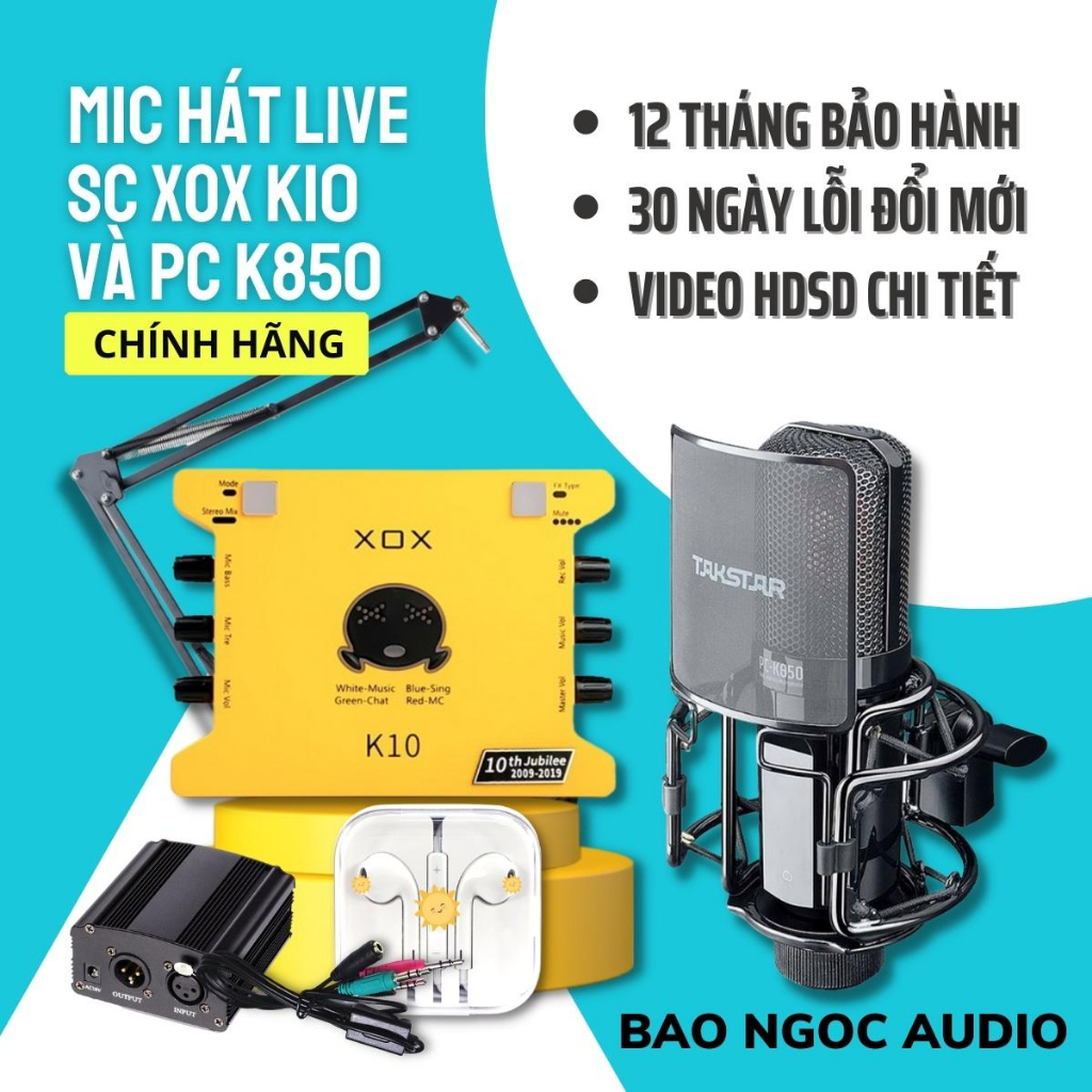 Mic Livestream | Micro thu âm Sound Card XOX K10 2020 & Mic TAKSTAR PC K850 Hát Livestream Chuyên Nghiệp, Giá Rẻ