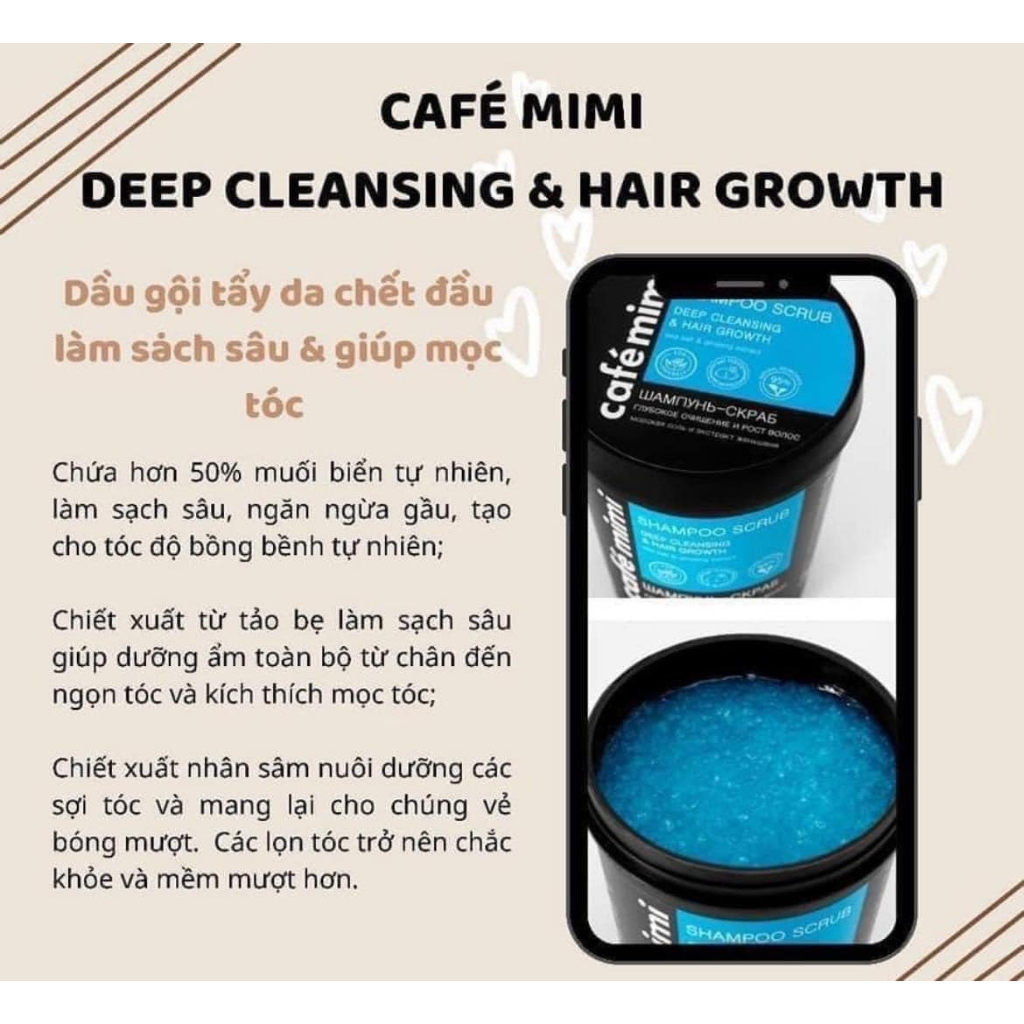 Tẩy tế bào chết da đầu, dầu gội Cafe mimi rất sạch cho tóc dầu, bết