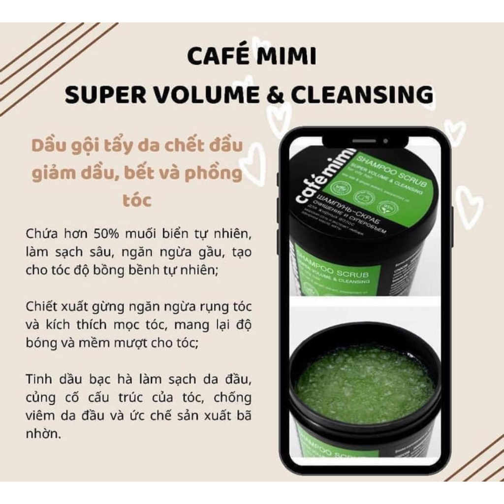 Tẩy tế bào chết da đầu, dầu gội Cafe mimi rất sạch cho tóc dầu, bết