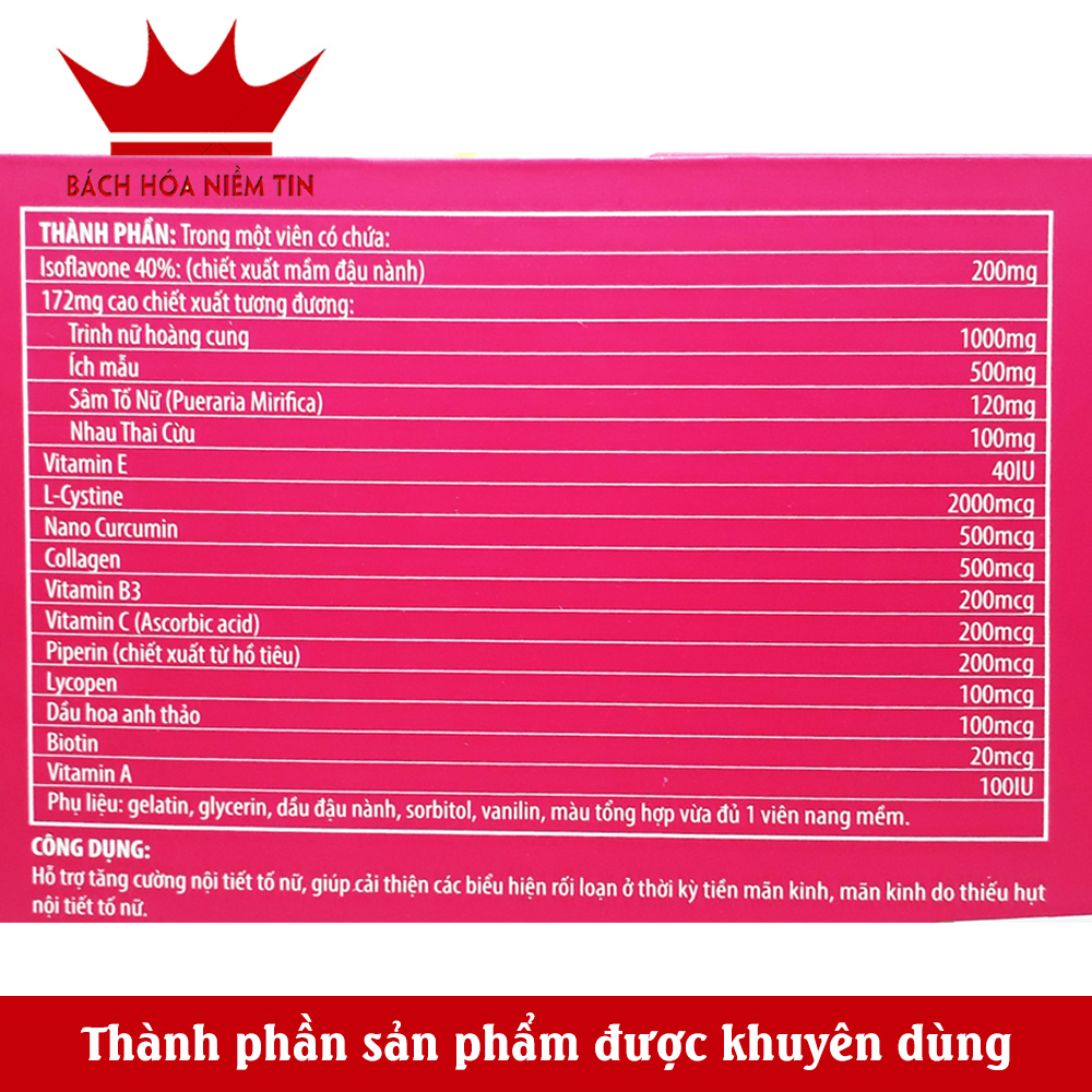 Viên uống đẹp da SÂM TỐ NỮ Beauty - thành phần mầm đậu nành, collagen, nhau thai cừu, L Cystine giúp tăng nội tiết