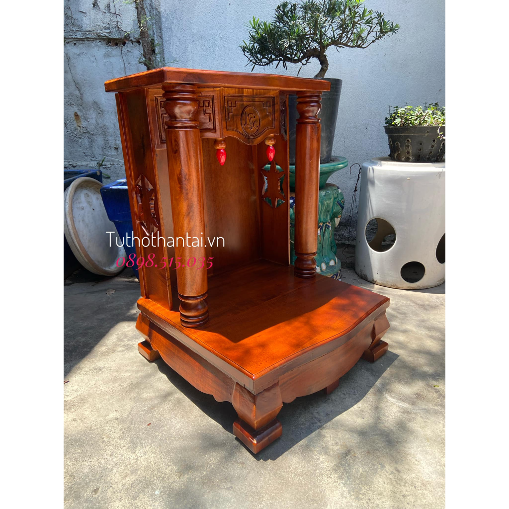 Bàn thờ thần tài gỗ Tràm cột Tròn trơn 50 X 68CM