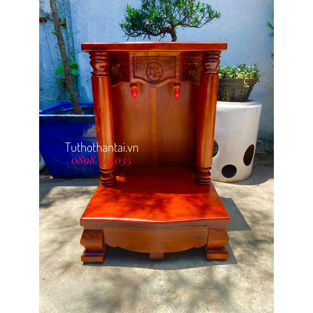 Bàn thờ thần tài gỗ Tràm cột Tròn trơn 50 X 68CM