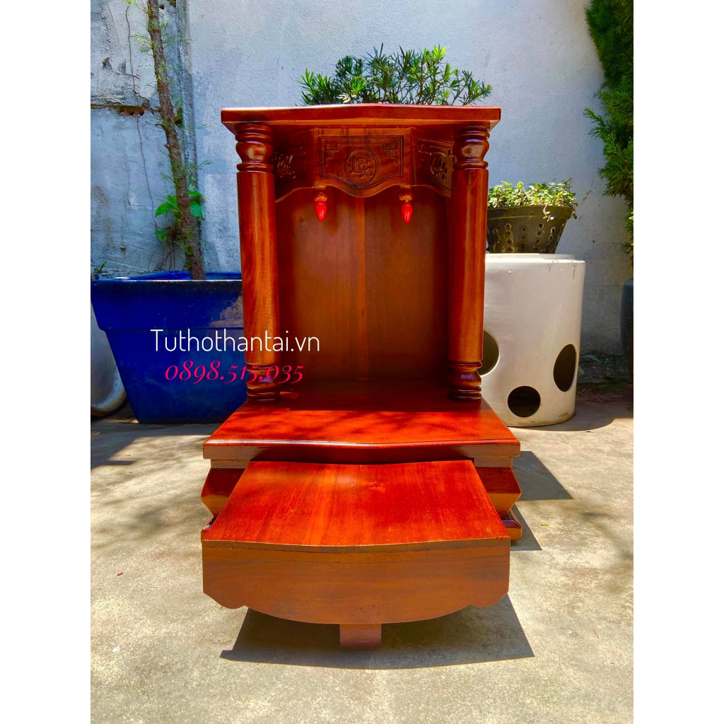 Bàn thờ thần tài gỗ Tràm cột Tròn trơn 50 X 68CM