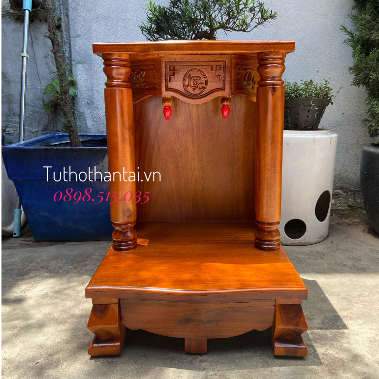 Bàn thờ thần tài gỗ Tràm cột Tròn trơn 50 X 68CM