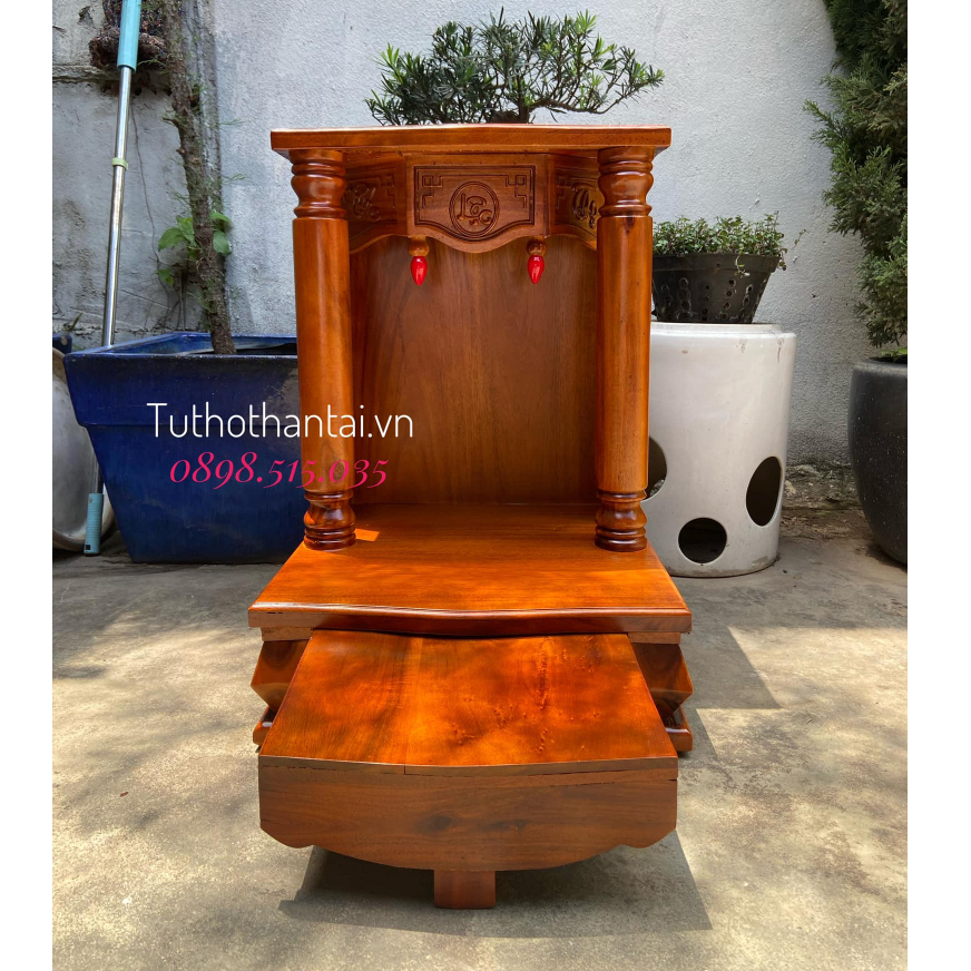 Bàn thờ thần tài gỗ Tràm cột Tròn trơn 50 X 68CM