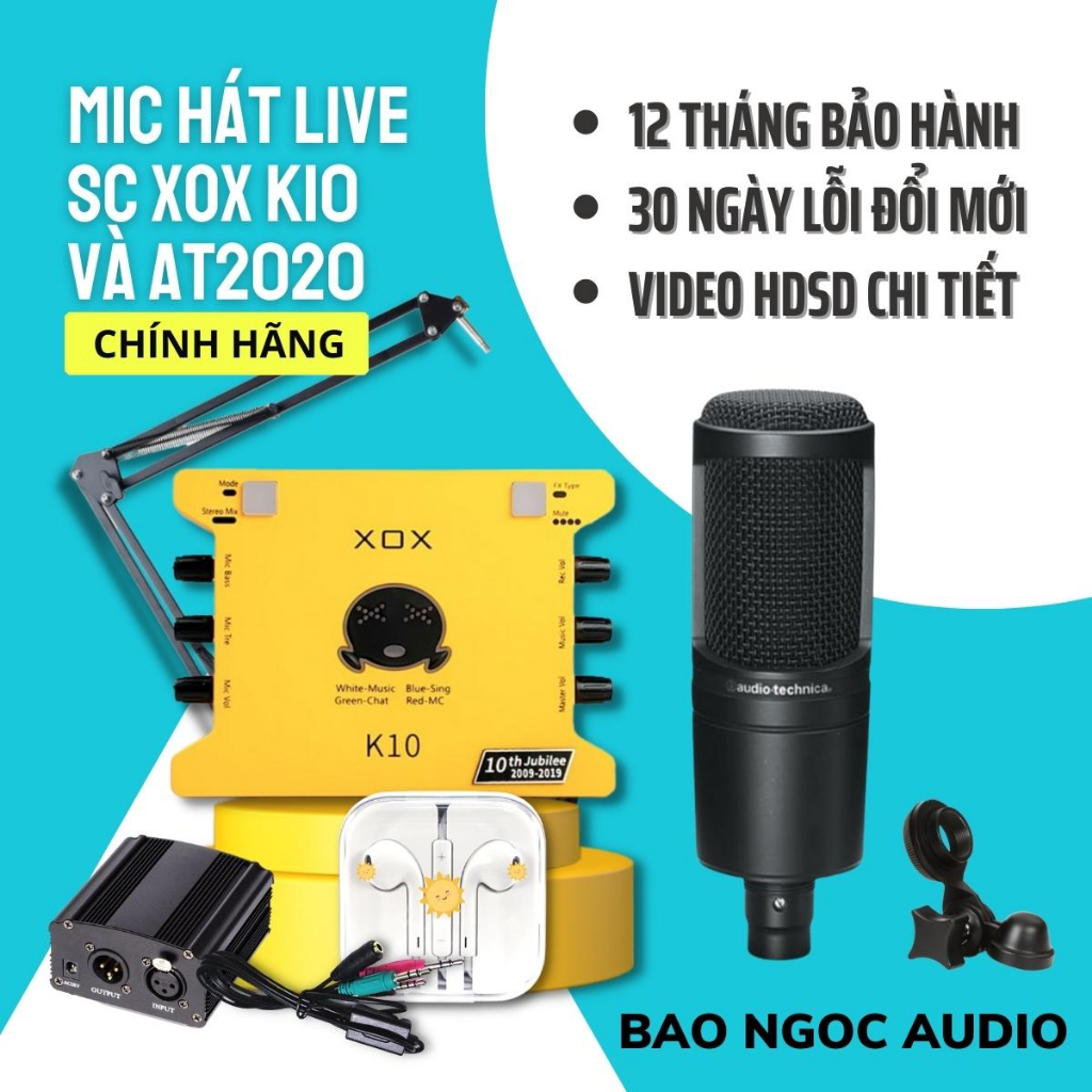 Mic Livestream | Micro thu âm Sound Card XOX K10 2020 & Mic Audio Technica AT2020 Hát Livestream Chuyên Nghiệp, Giá Rẻ