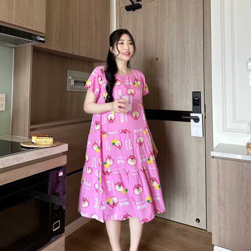 Đầm tôn 2 da thái bầu và sau sinh mặc nhà babydoll nhẹ mát -  Evermom