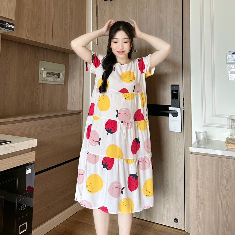 Đầm tôn 2 da thái bầu và sau sinh mặc nhà babydoll nhẹ mát -  Evermom