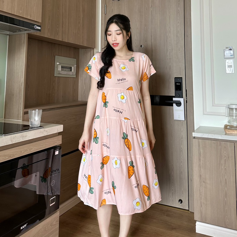 Đầm tôn 2 da thái bầu và sau sinh mặc nhà babydoll nhẹ mát -  Evermom