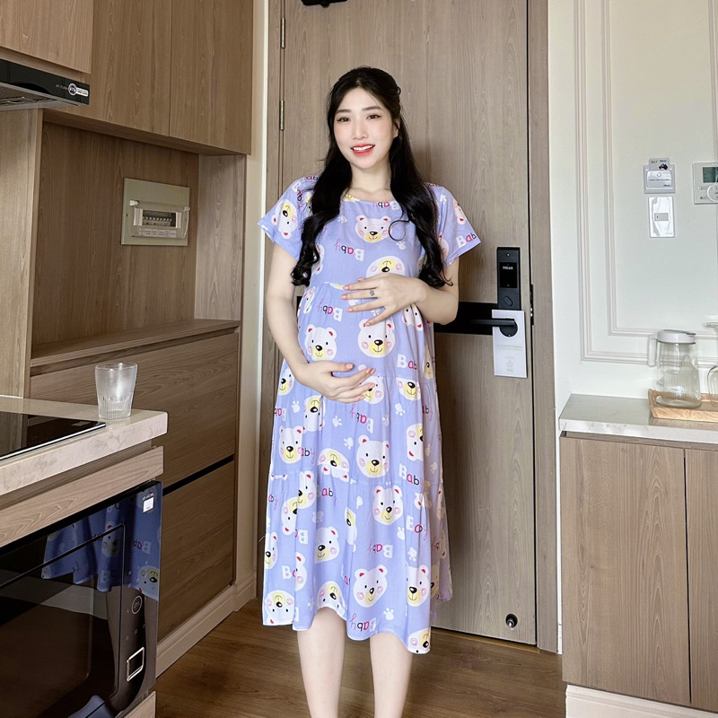 Đầm tôn 2 da thái bầu và sau sinh mặc nhà babydoll nhẹ mát -  Evermom
