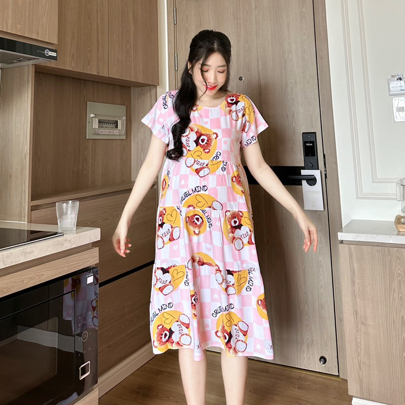 Đầm tôn 2 da thái bầu và sau sinh mặc nhà babydoll nhẹ mát -  Evermom