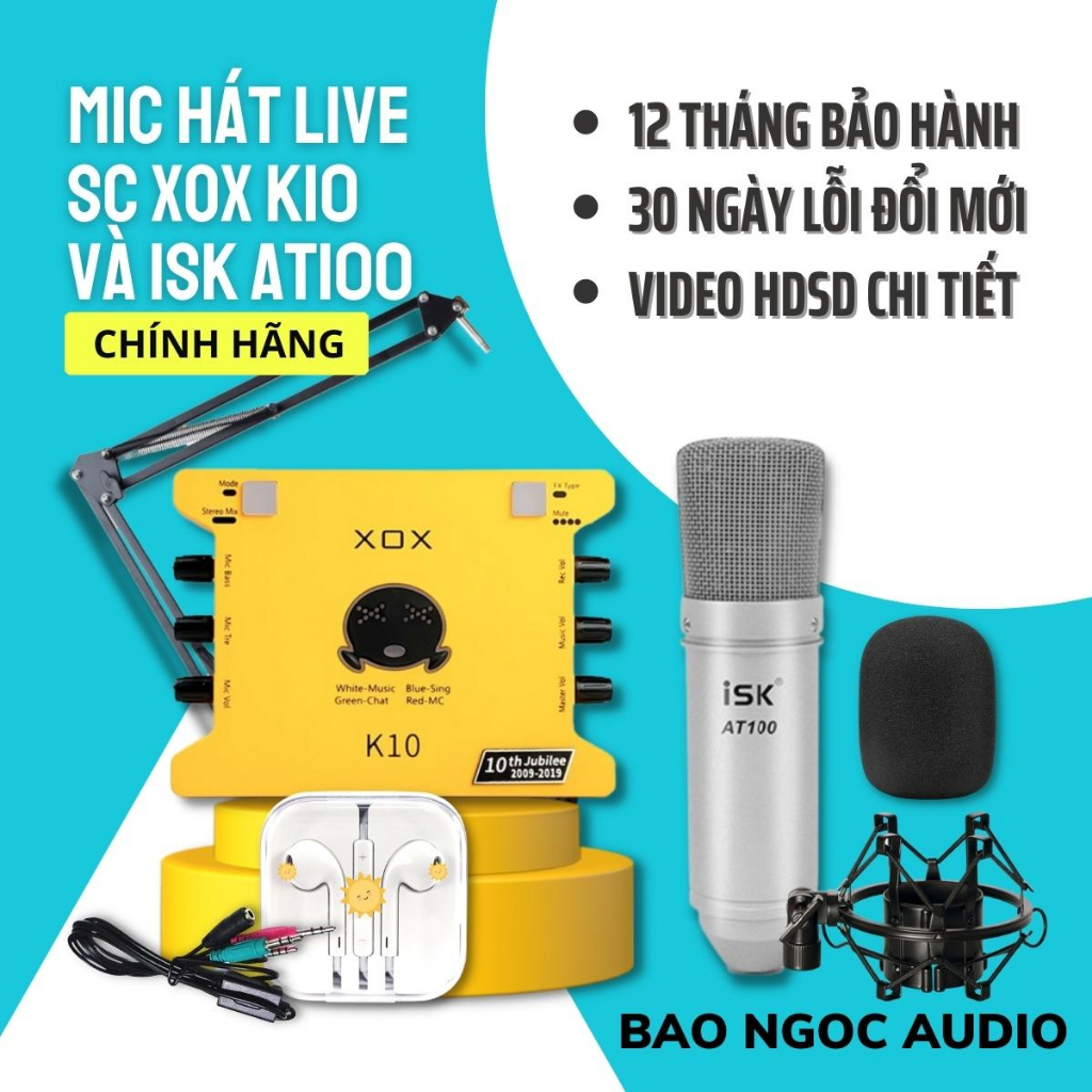 Mic Livestream | Micro thu âm Sound Card XOX K10 2020 & Mic ISK AT100 Hát Livestream Chuyên Nghiệp, Giá Rẻ