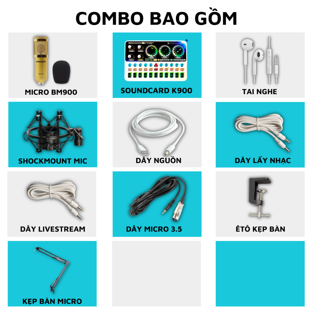 Mic Thu Âm | Micro Livestream Sound Card K900 & Mic BM900 Chính Hãng, Thu Âm Hát Livestream Điện Thoại Chuyên Nghiệp