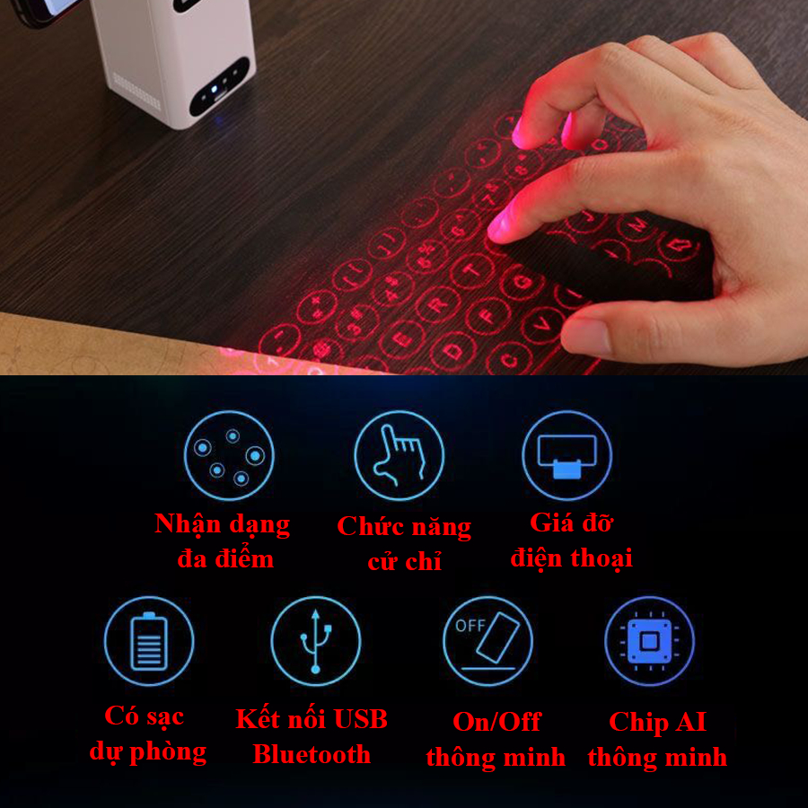 Bàn Phím Laser Ảo Kiêm Sạc Dự Phòng Đế Điện Thoại BPLA0 Tiện Lợi Cho Người Hay Làm Việc Bên Ngoài Văn Phòng