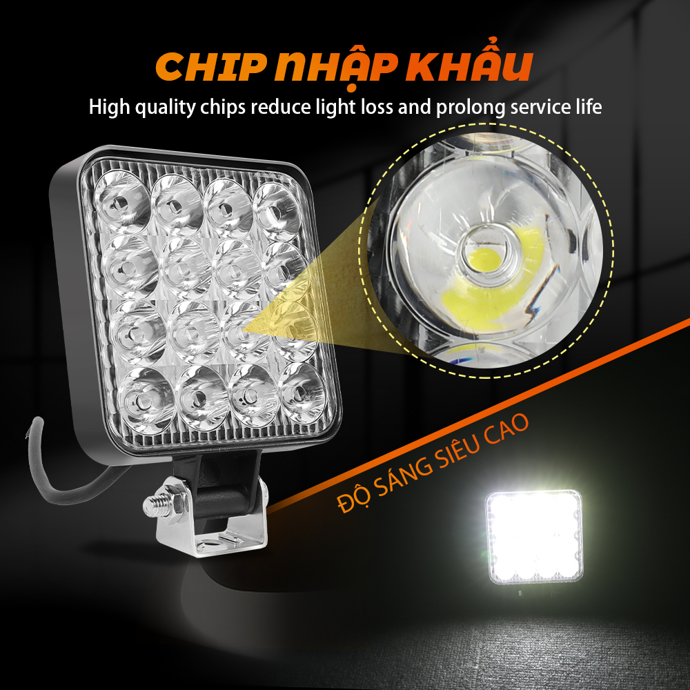 Đèn Led Vuông 48w 12v 24v Hỗ Trợ Chiếu Sáng Dành Cho Ô Tô / Xe Tải 1 cái