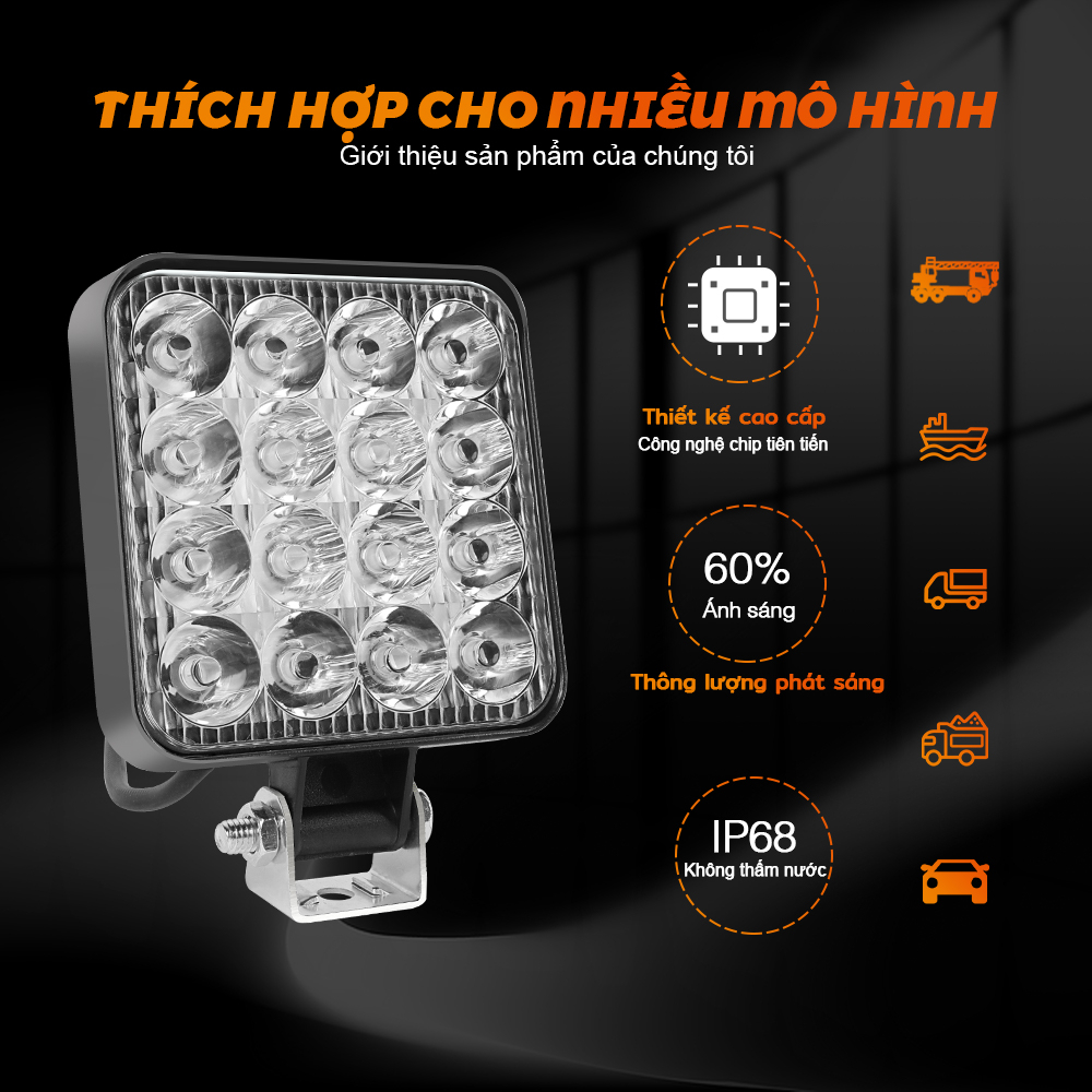 Đèn Led Vuông 48w 12v 24v Hỗ Trợ Chiếu Sáng Dành Cho Ô Tô / Xe Tải 1 cái