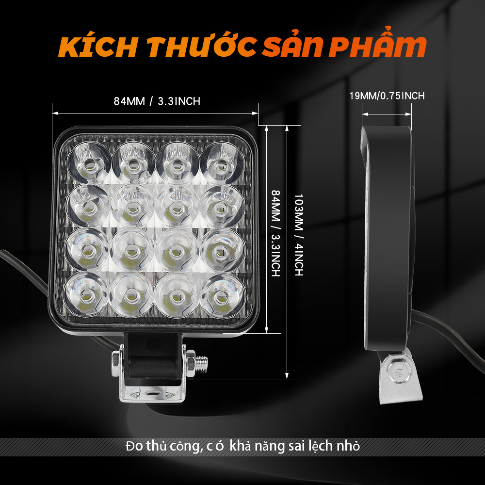 48W Đèn LED Thanh Worklight Mini 16SMD Vuông Tròn Đèn Làm Việc 12V Ánh Sáng Tự Động đèn Sương Mù Tắt Đường Cho Đèn Trợ