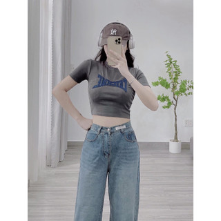 Áo thun croptop thêu chữ