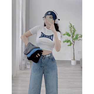 Áo thun croptop thêu chữ