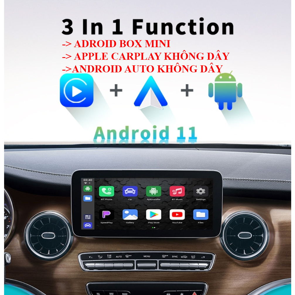 Carplay Android Box ô tô xe hơi A5 tặng Vietmap S2, tích hợp Apple Carplay không dây và Android Auto không dây